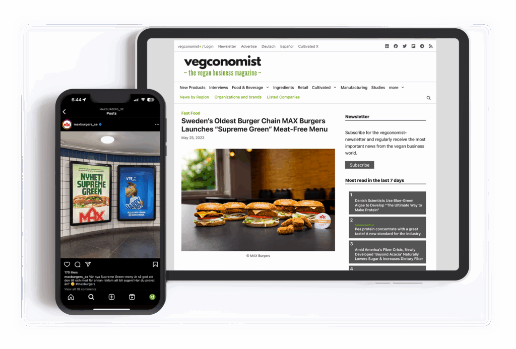 Vegconomist website screenshot featuring MAX Burgers